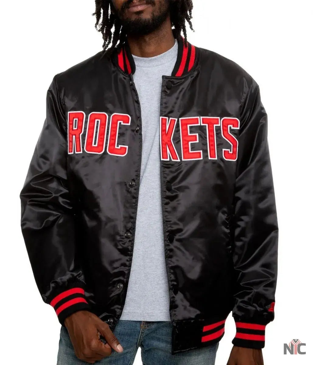 Bomber Houston Rockets Satin Black Jacket NYC Jackets