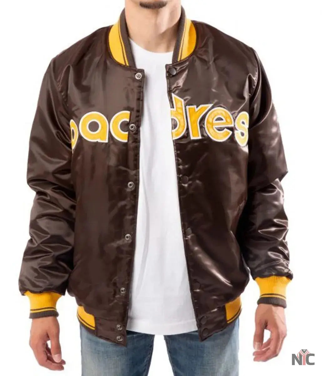 Bomber San Diego Padres Brown Satin Jacket NYC Jackets