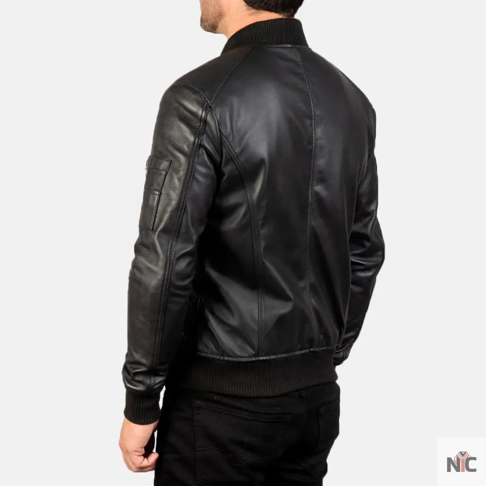 Bomia Ma-1 Black Leather Bomber Jacket NYC Jackets