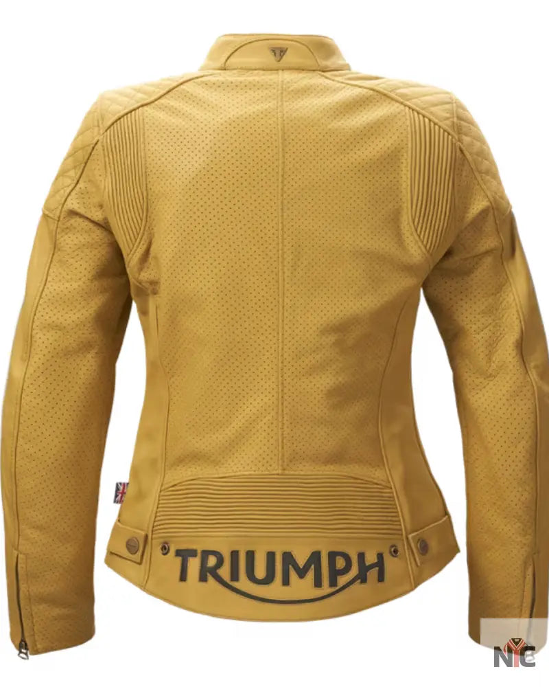 Braddan Women’s Air Race Gold Leather Motorcycle Jacket NYC Jackets