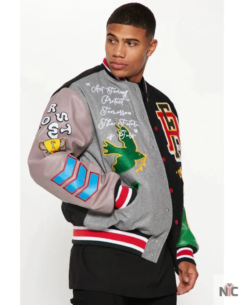 Bright Future Colorblock Varsity Jacket NYC Jackets