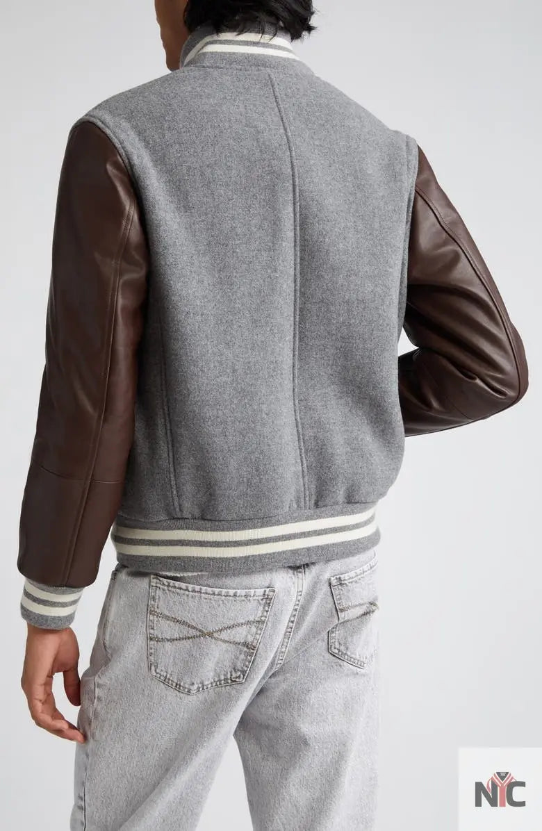Brunello Cucinelli Wool & Leather Varsity Jacket NYC Jackets