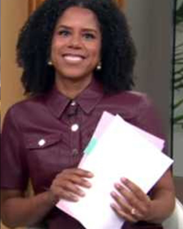 CBS Mornings 2025 Adriana Diaz Burgundy Leather Dress NYC Jackets