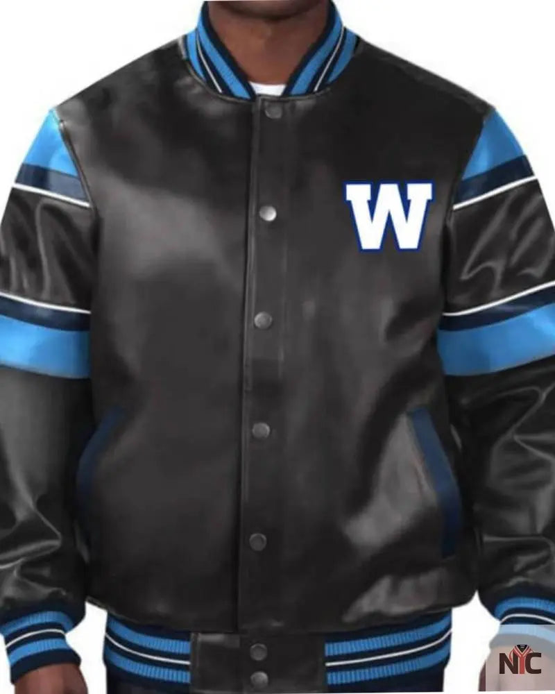 CFL Winnipeg Blue Bombers Multicolor Leather Jacket NYC Jackets