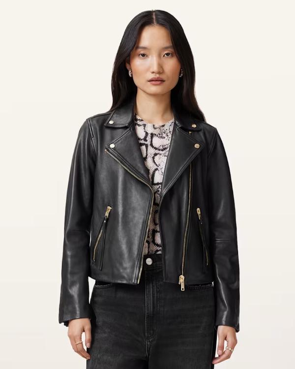 Leanne S01 Kristen Johnston Black Bikers Leather Jacket NYC Jackets
