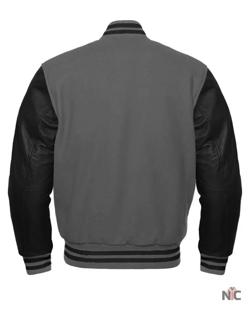 Charcoal Gray And Black Letterman Jacket NYC Jackets