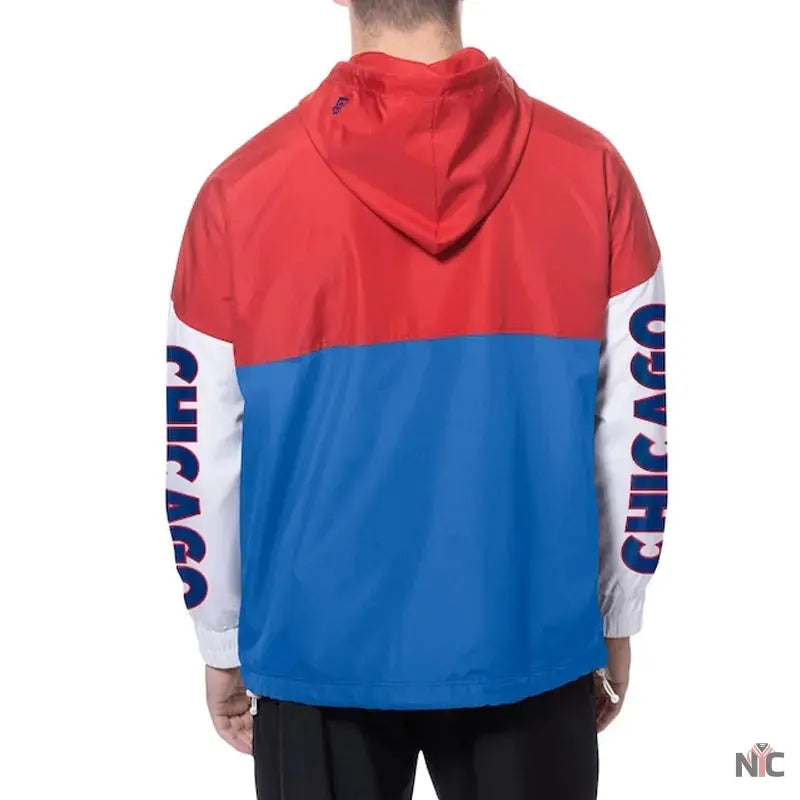Chicago Cubs Color Block Royal/Red Hoodie Windbreaker NYC Jackets