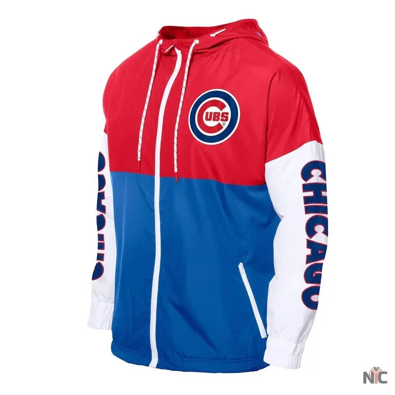 Chicago Cubs Color Block Royal/Red Hoodie Windbreaker NYC Jackets