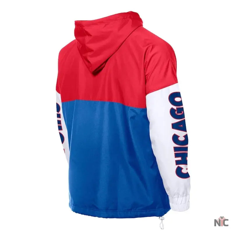 Chicago Cubs Color Block Royal/Red Hoodie Windbreaker NYC Jackets