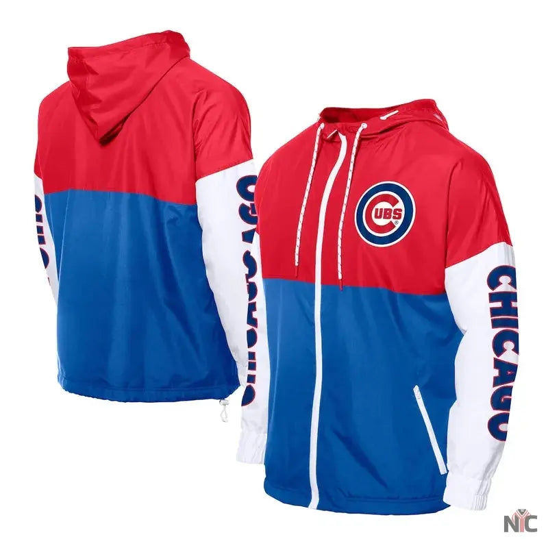 Chicago Cubs Color Block Royal/Red Hoodie Windbreaker NYC Jackets