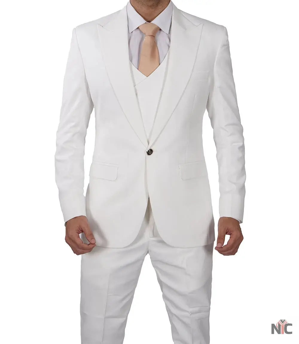 Classic Double-Breasted White 3-Piece Men's Wedding Suits NYC Jackets