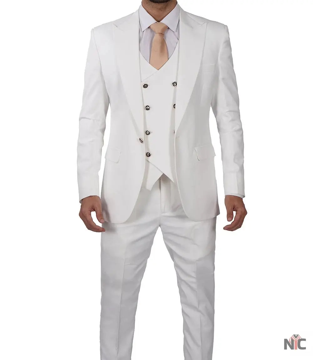 Classic Double-Breasted White 3-Piece Men's Wedding Suits NYC Jackets