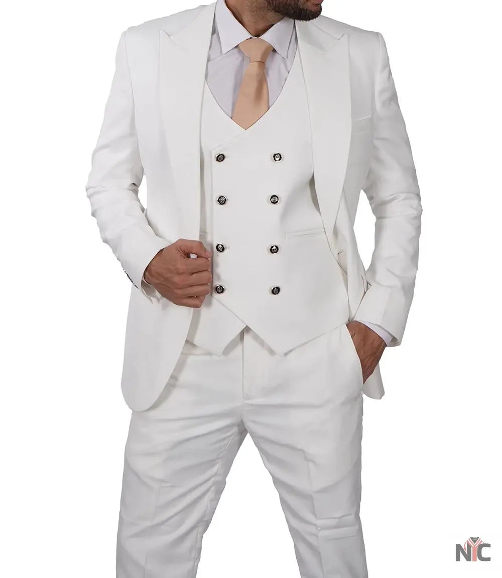 Classic Double-Breasted White 3-Piece Men's Wedding Suits NYC Jackets