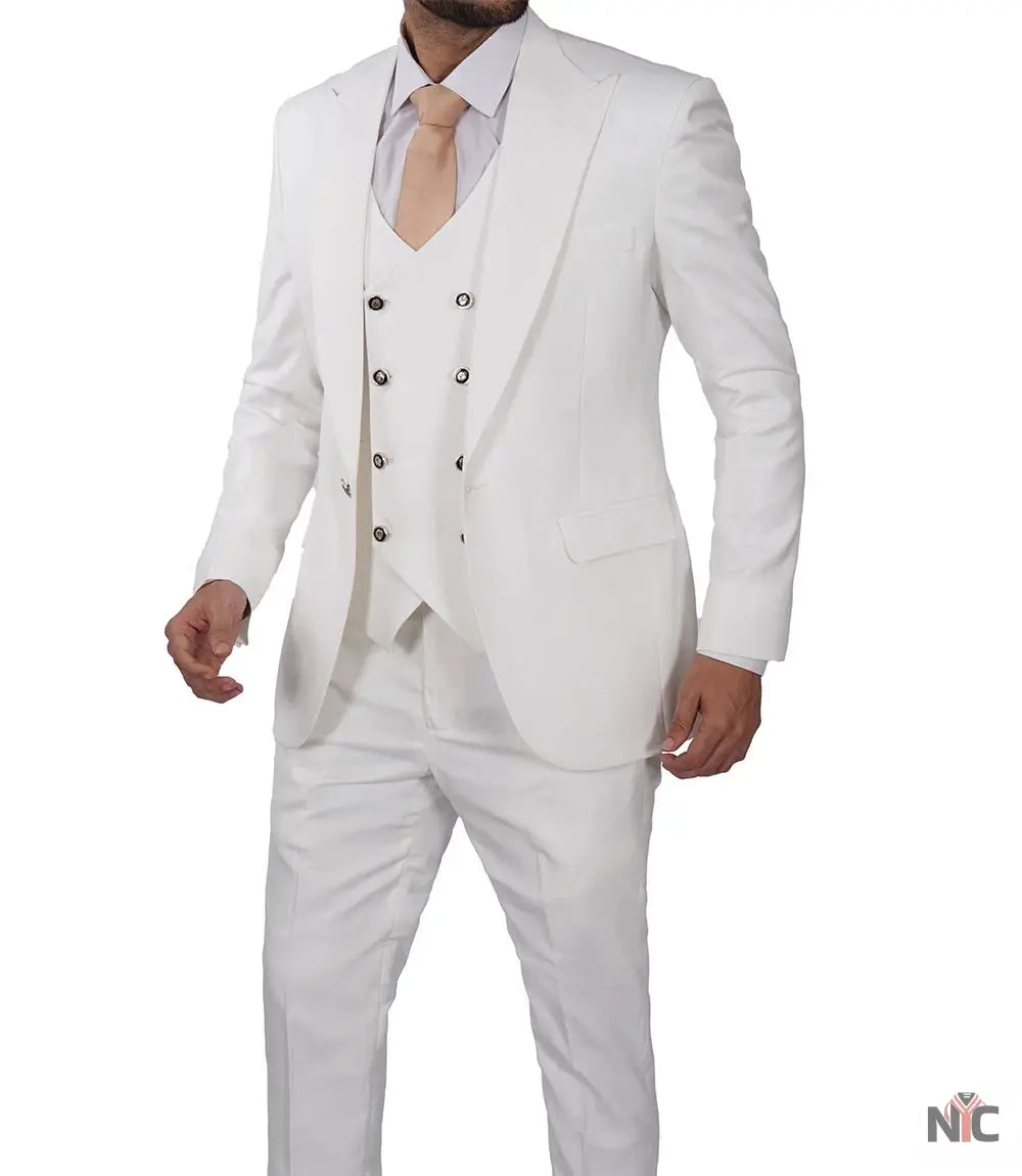 Classic Double-Breasted White 3-Piece Men's Wedding Suits NYC Jackets