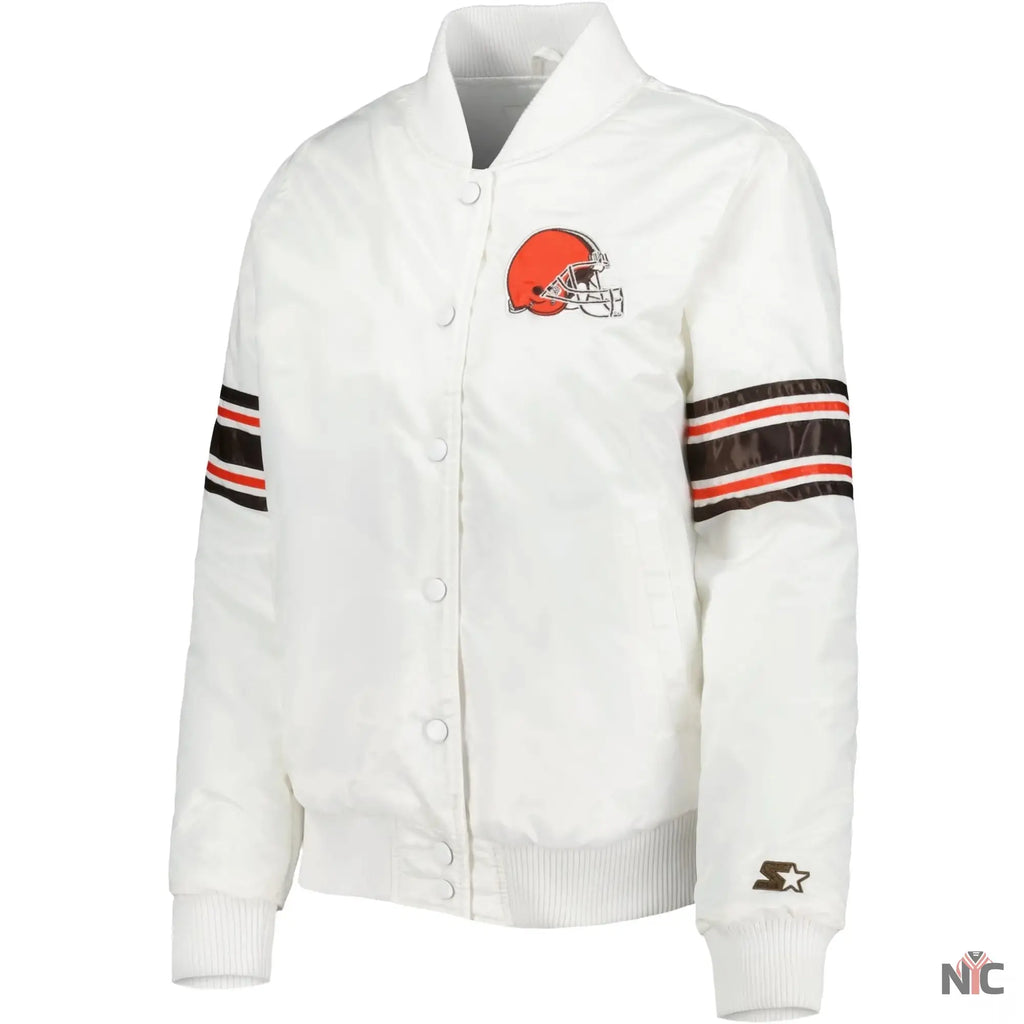 Cleveland Browns Starter White Line Up Satin Varsity Jacket NYC Jackets
