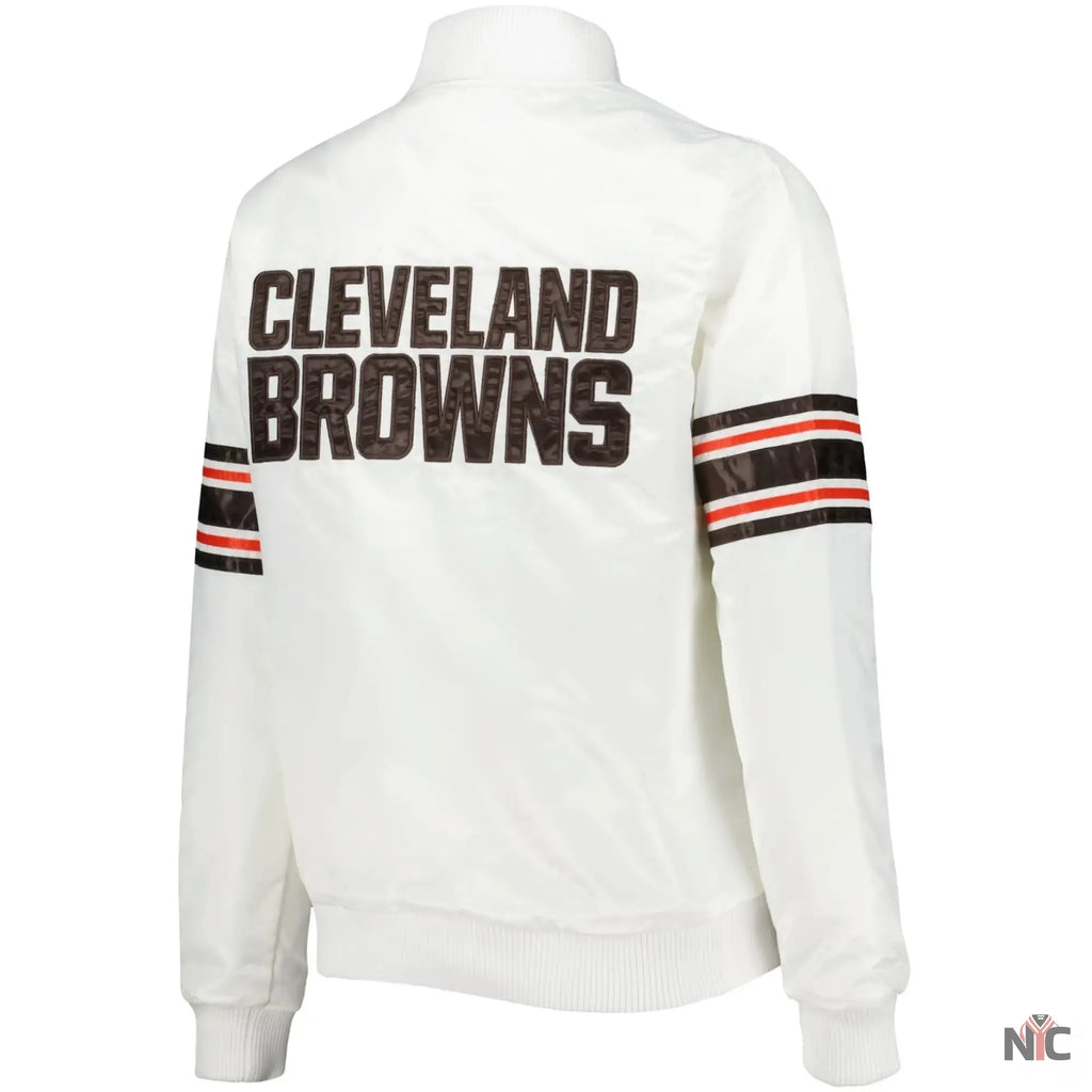 Cleveland Browns Starter White Line Up Satin Varsity Jacket NYC Jackets