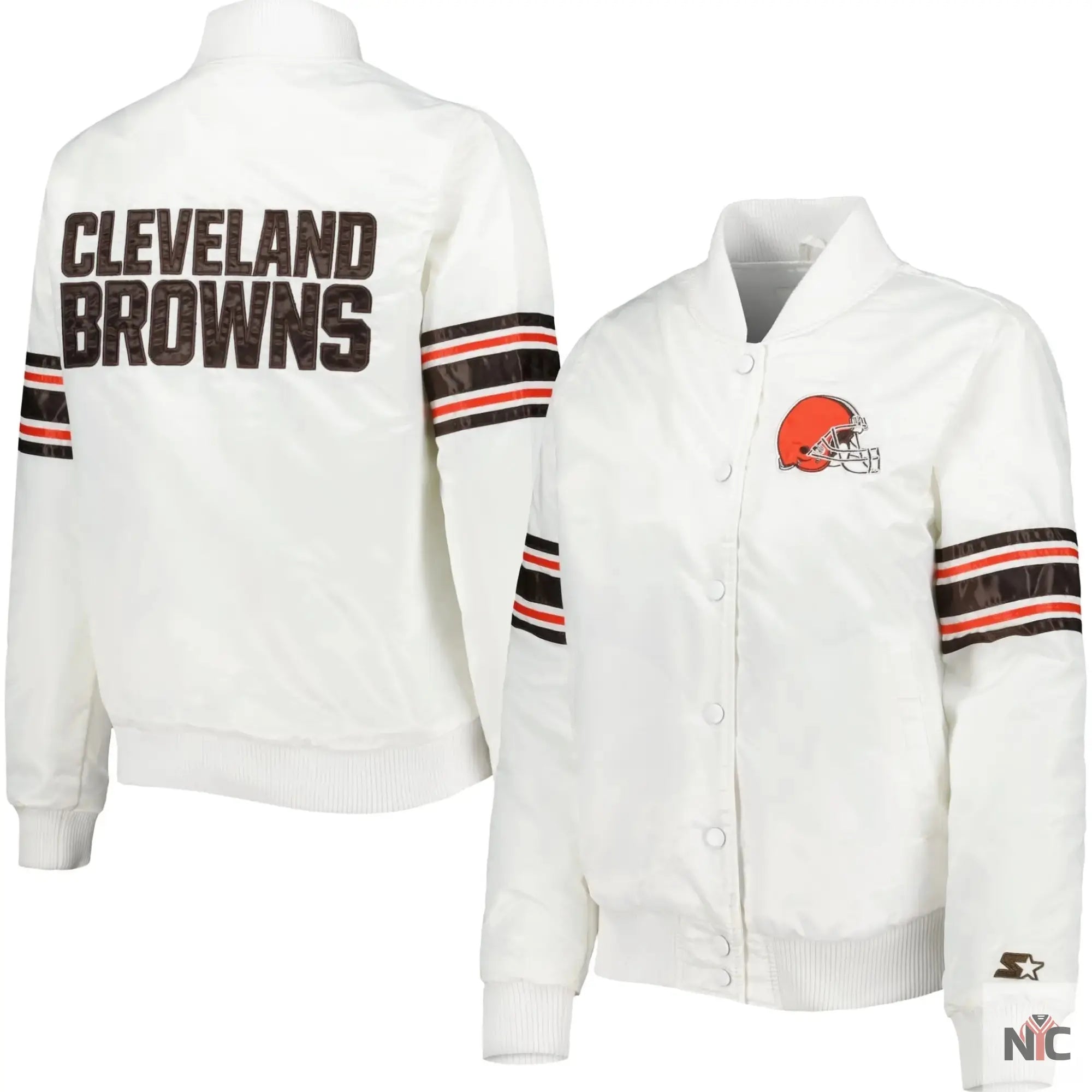 Cleveland Browns Starter White Line Up Satin Varsity Jacket NYC Jackets