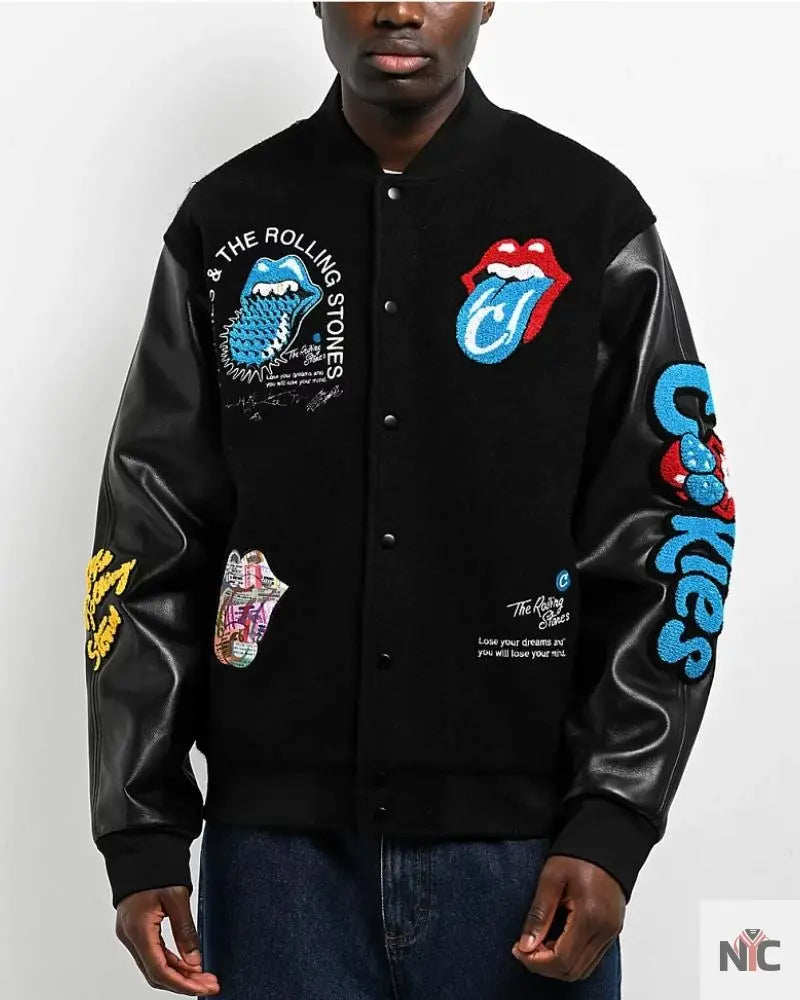 Cookies x The Rolling Stones Letterman Black Varsity Jacket NYC Jackets
