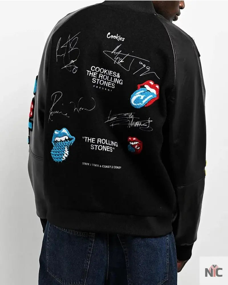 Cookies x The Rolling Stones Letterman Black Varsity Jacket NYC Jackets