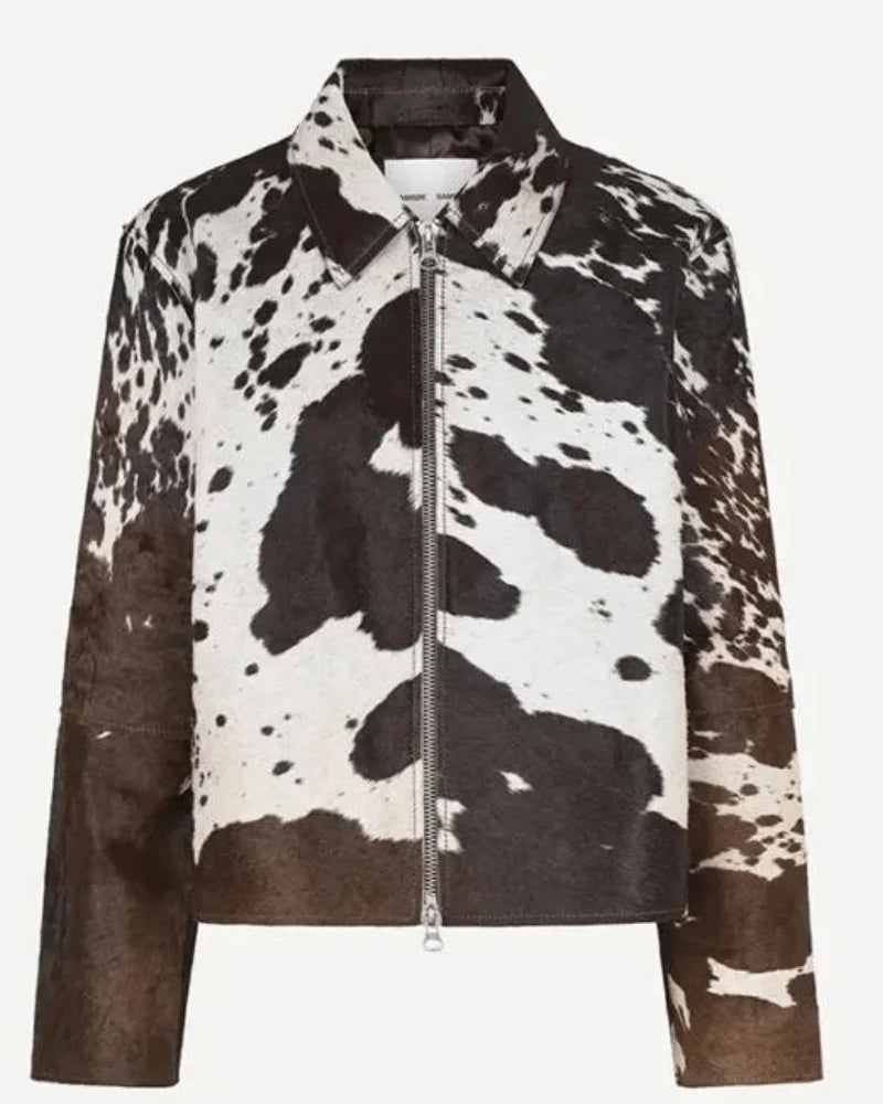 Cowhide Classic Brown And White Leather Jacket NYC Jackets