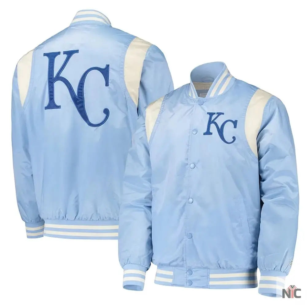 Cream Kansas City Royals Varsity Satin Jacket NYC Jackets