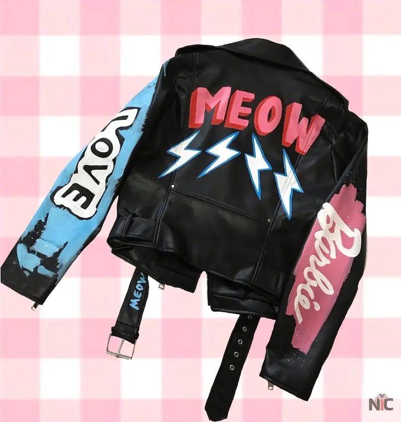 Custom Text Jacket Painted Faux Leather Motorcycle Jacket Danger NYC Jackets