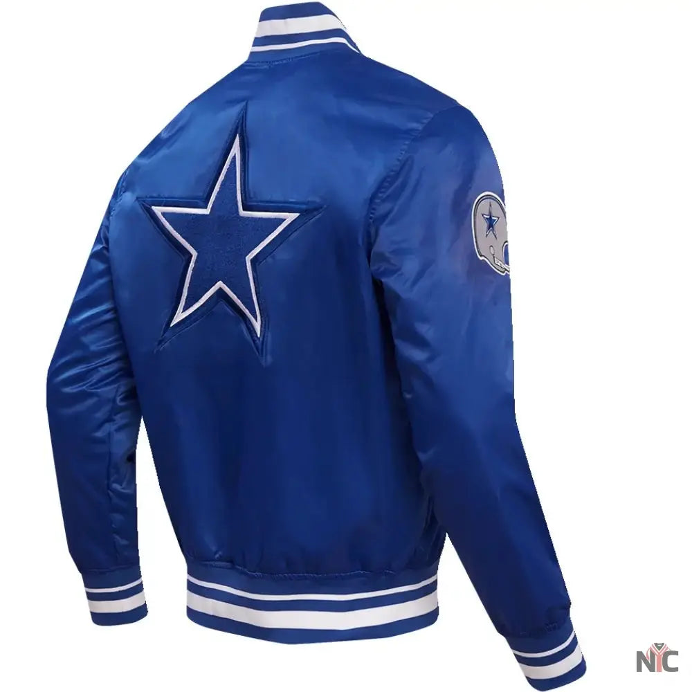 Dallas Cowboys Classic Blue Satin Varsity Jacket NYC Jackets