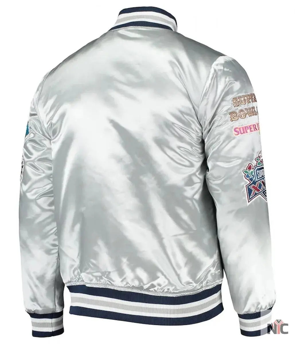 Dallas Cowboys Silver Satin Jacket NYC Jackets