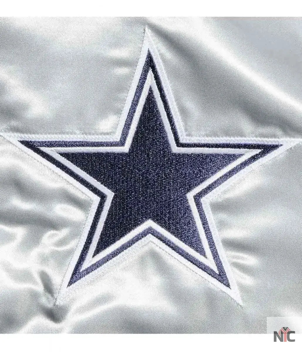 Dallas Cowboys Silver Satin Jacket NYC Jackets