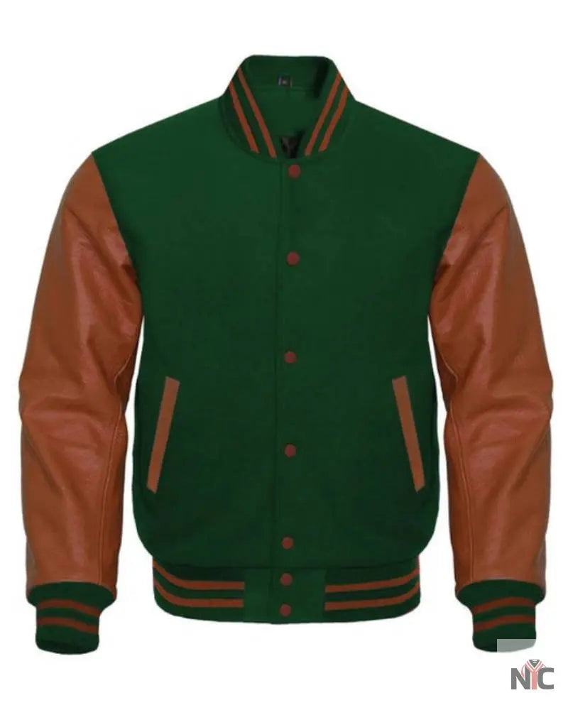 Dark Green And Brown Varsity Jacket NYC Jackets