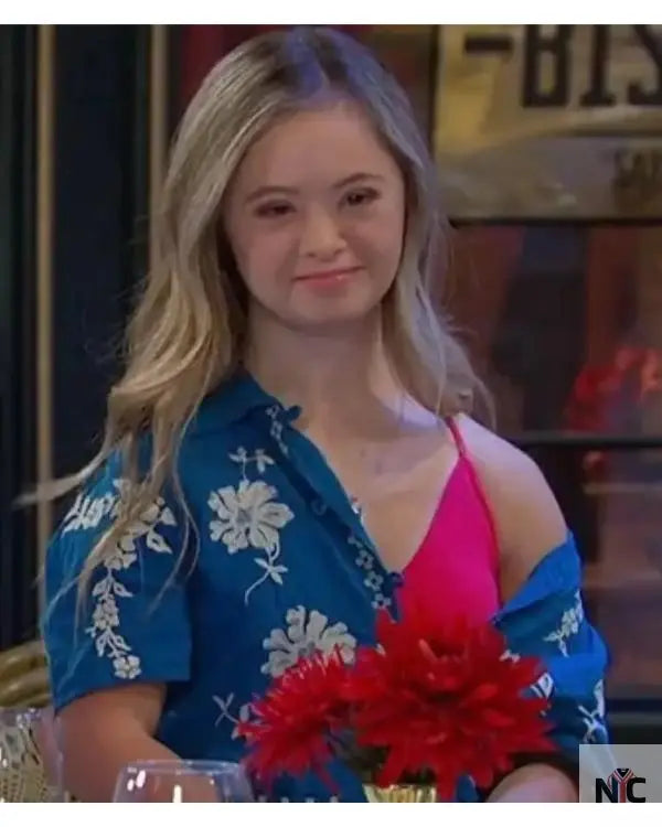 Days of our Lives Felicity Greene Blue Floral Embroidered Shirt NYC Jackets