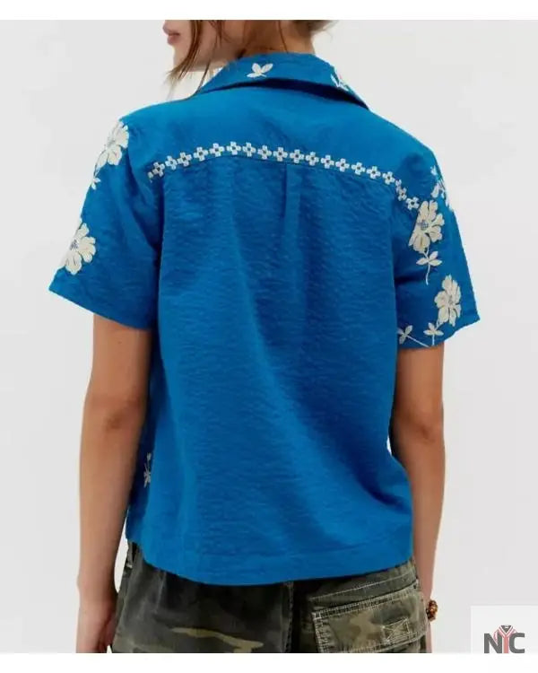Days of our Lives Felicity Greene Blue Floral Embroidered Shirt NYC Jackets