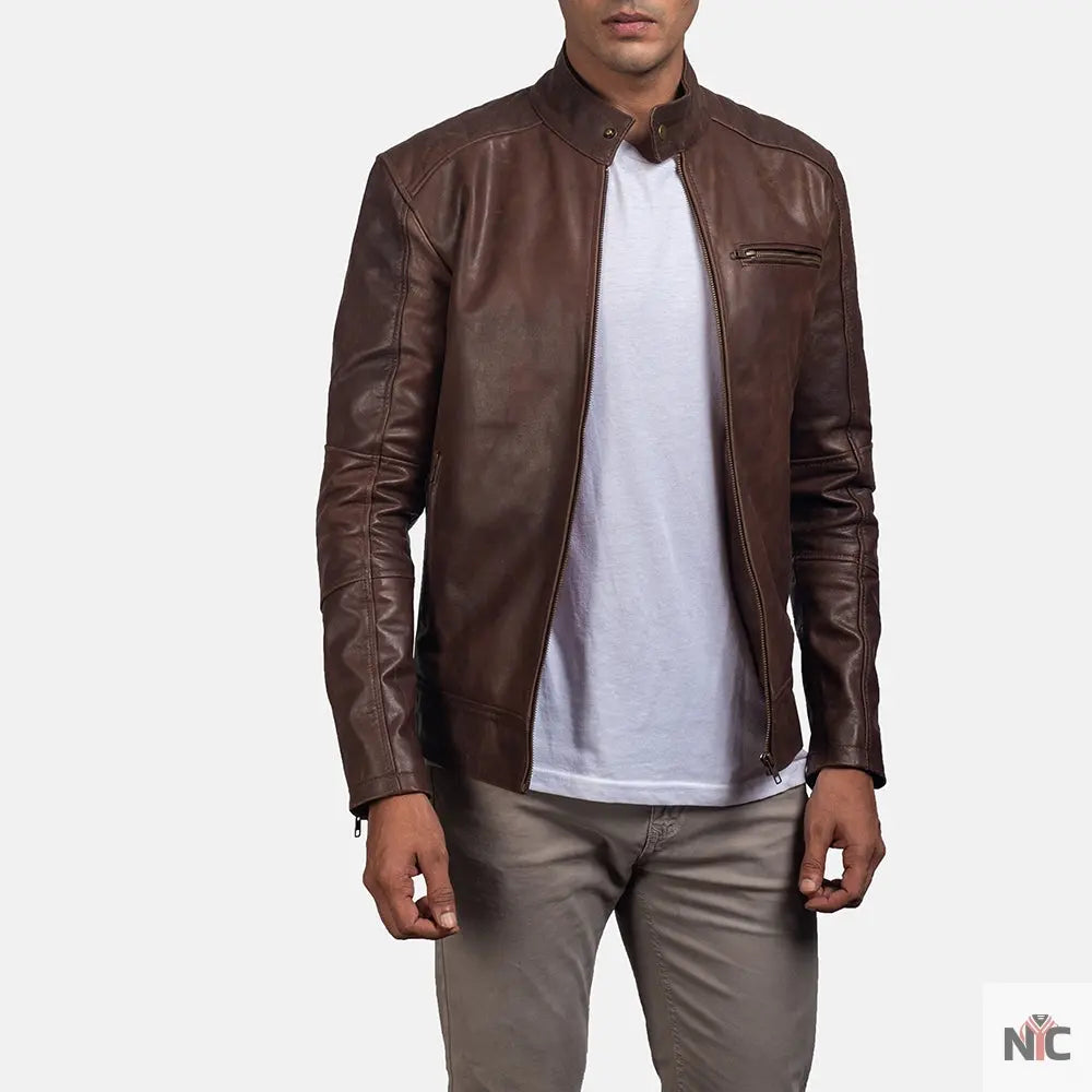 Dean Brown Leather Biker Jacket NYC Jackets
