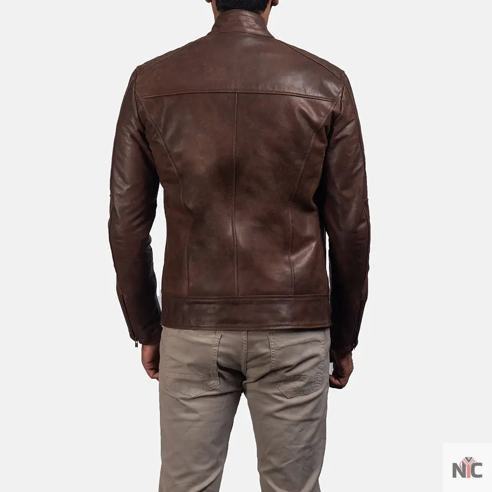 Dean Brown Leather Biker Jacket NYC Jackets