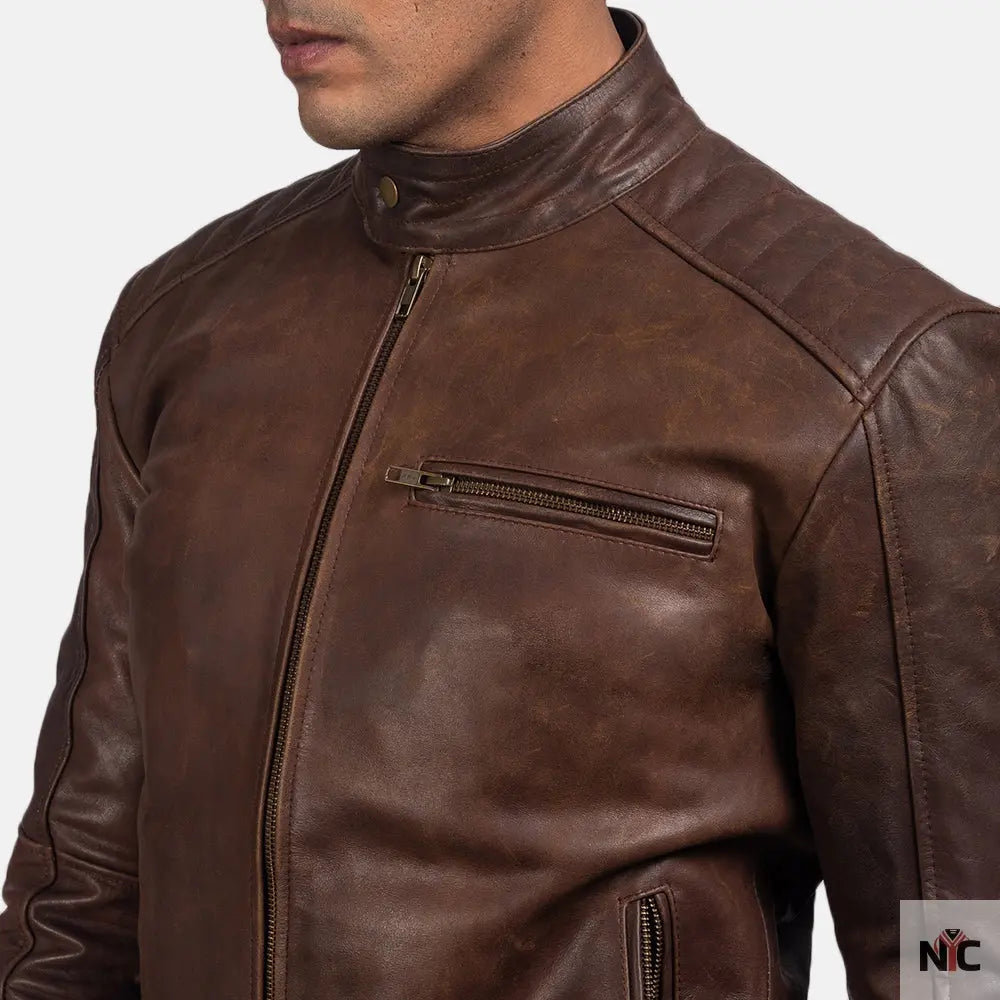 Dean Brown Leather Biker Jacket NYC Jackets
