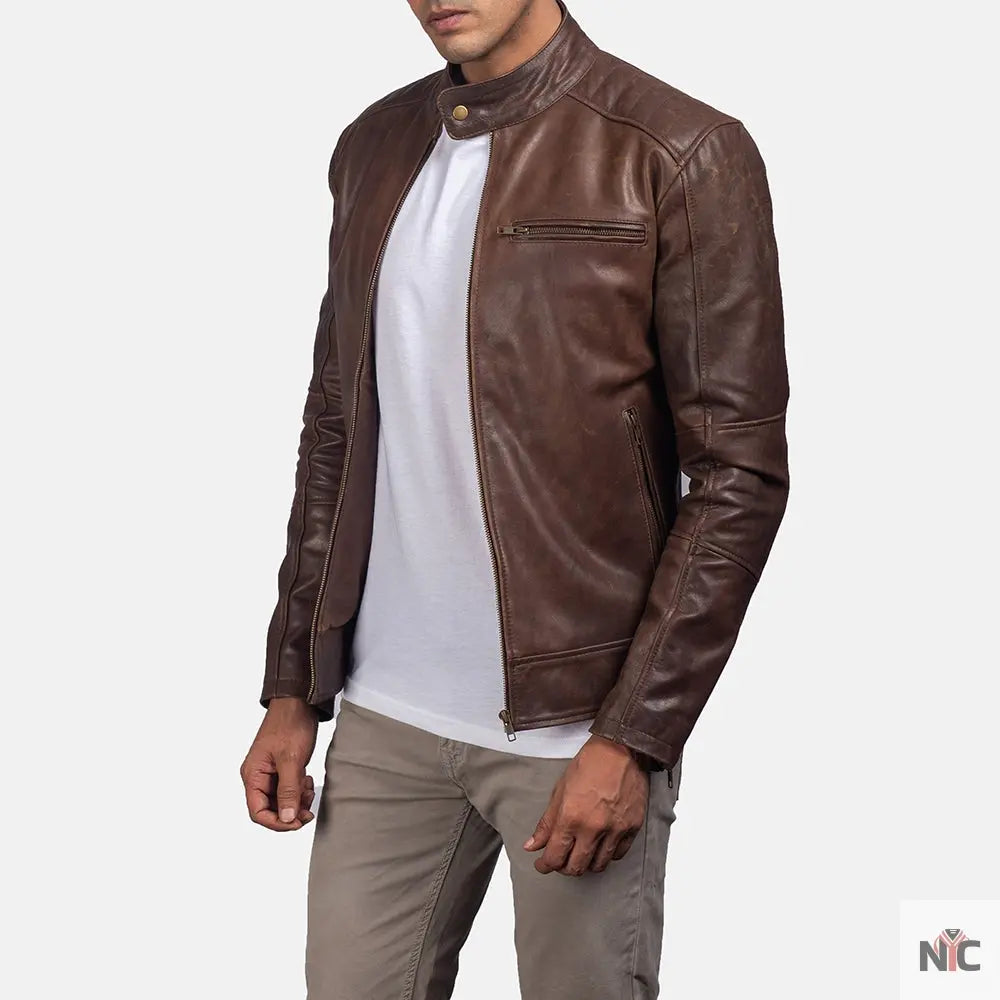 Dean Brown Leather Biker Jacket NYC Jackets