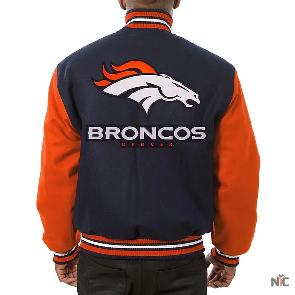 Denver Broncos Blue and Orange Varsity Orange Wool Jacket NYC Jackets