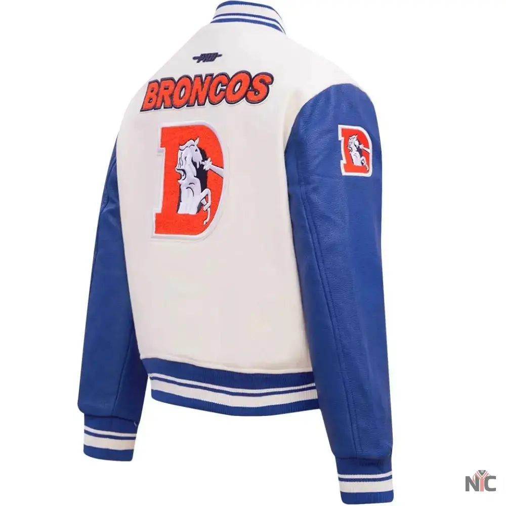 Denver Broncos Classic Rib Wool and Leather Varsity Jacket NYC Jackets