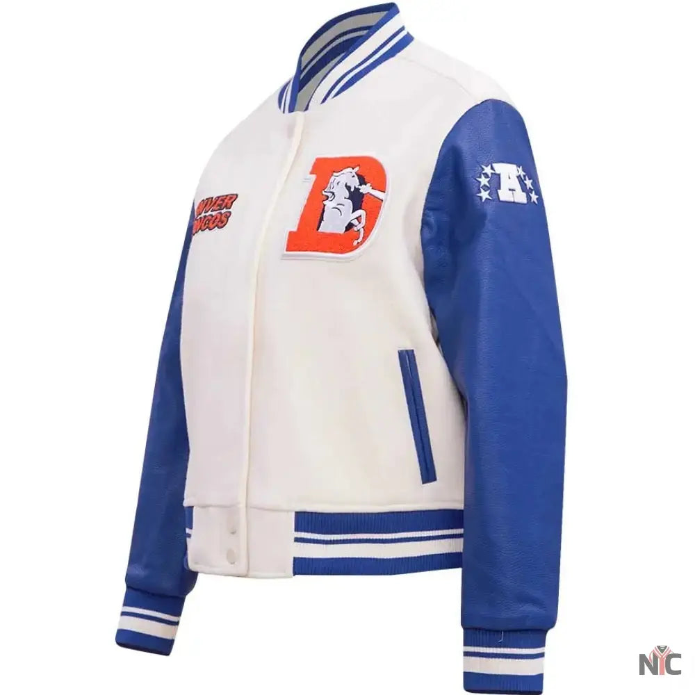 Denver Broncos Classic Rib Wool and Leather Varsity Jacket NYC Jackets