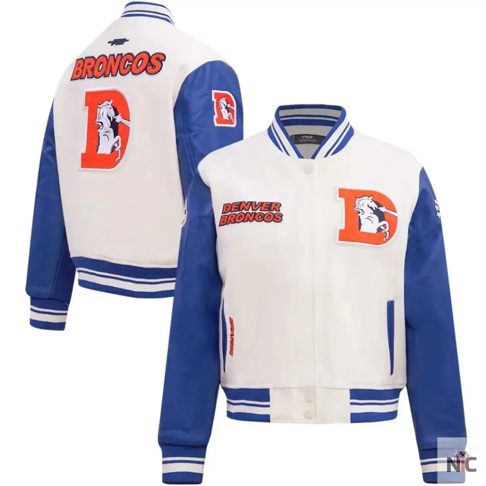 Denver Broncos Classic Rib Wool and Leather Varsity Jacket NYC Jackets