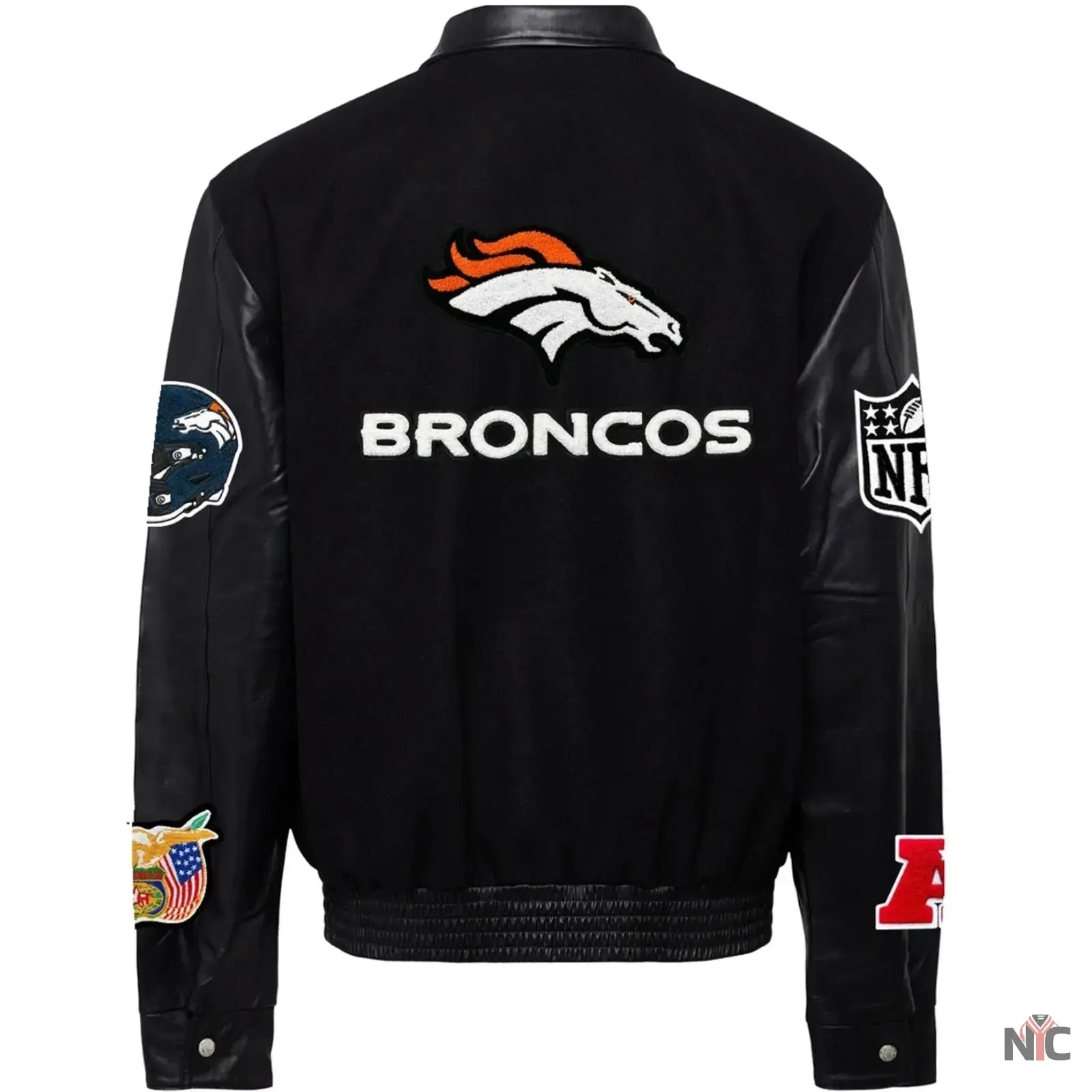 Denver Broncos Jeff Hamilton Wool and Leather Varsity Jacket NYC Jackets