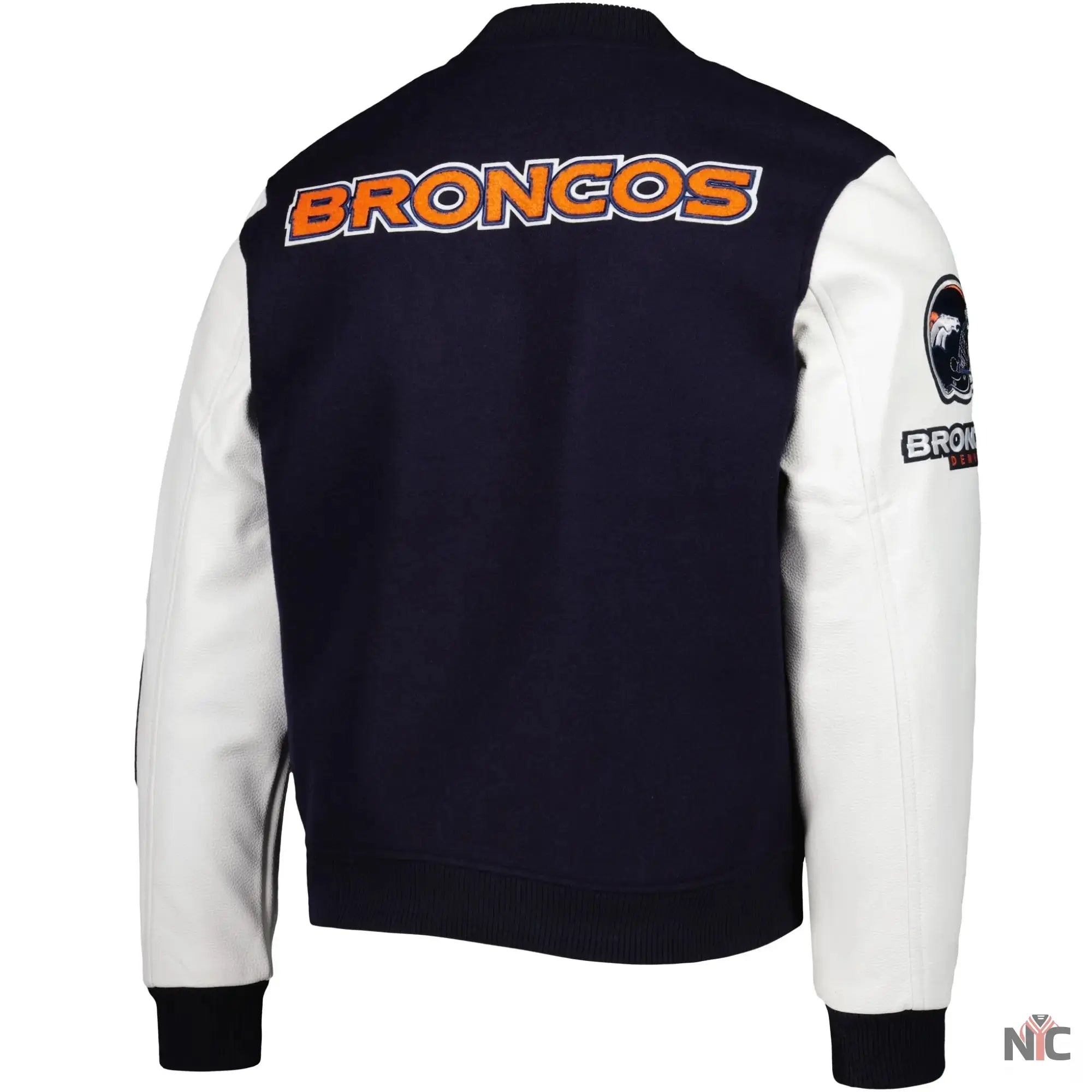 Denver Broncos Navy and White Varsity Jacket NYC Jackets
