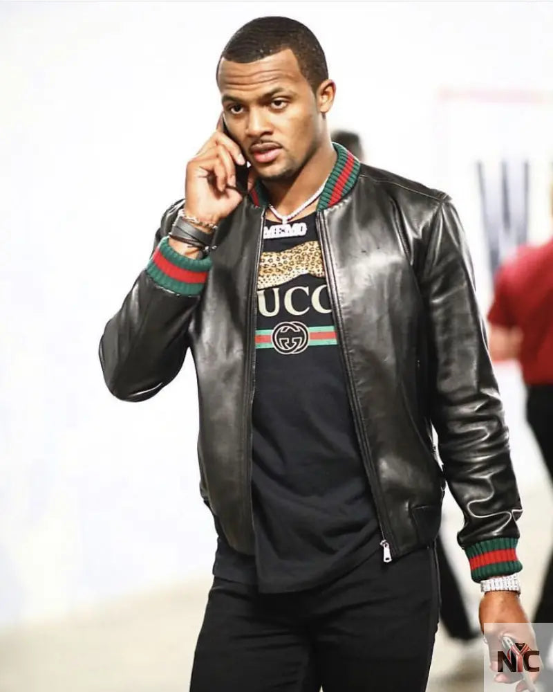 Deshaun Watson Black Leather Varsity Jacket NYC Jackets