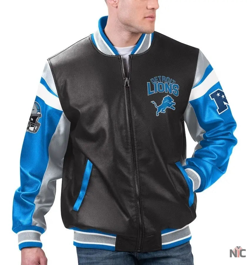Detroit Lions Full-zip Leather Jacket NYC Jackets