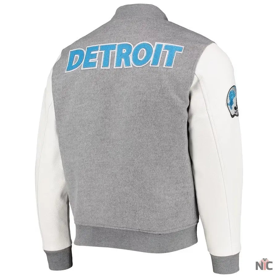 Detroit Lions Grey And White Varsity Jacket NYC Jackets