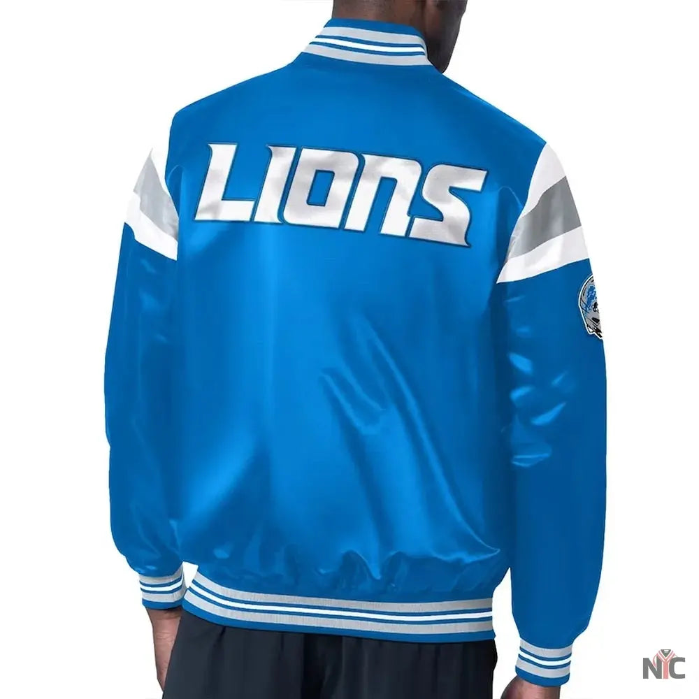 Detroit Lions Midweight Blue Satin Jacket NYC Jackets
