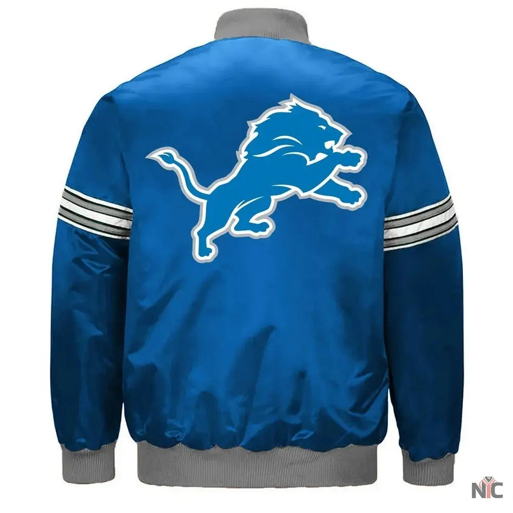 Detroit Lions Striped Blue Satin Jacket NYC Jackets