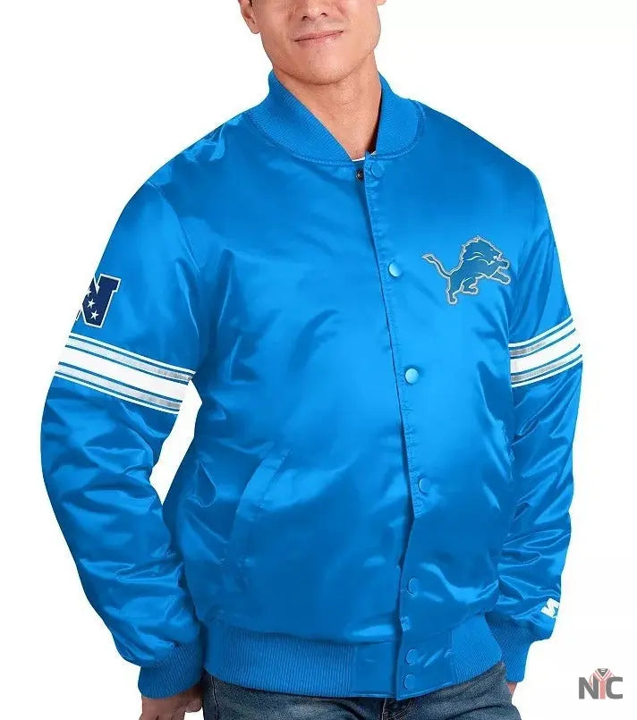 Detroit Lions Striped Satin Jacket NYC Jackets