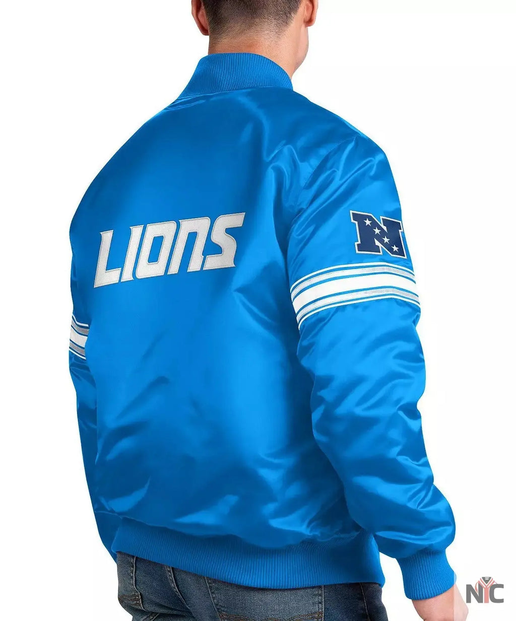 Detroit Lions Striped Satin Jacket NYC Jackets