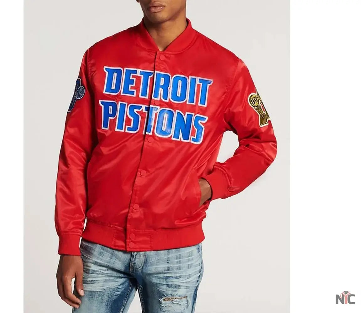 Detroit Pistons Big Logo Black Satin Jacket NYC Jackets